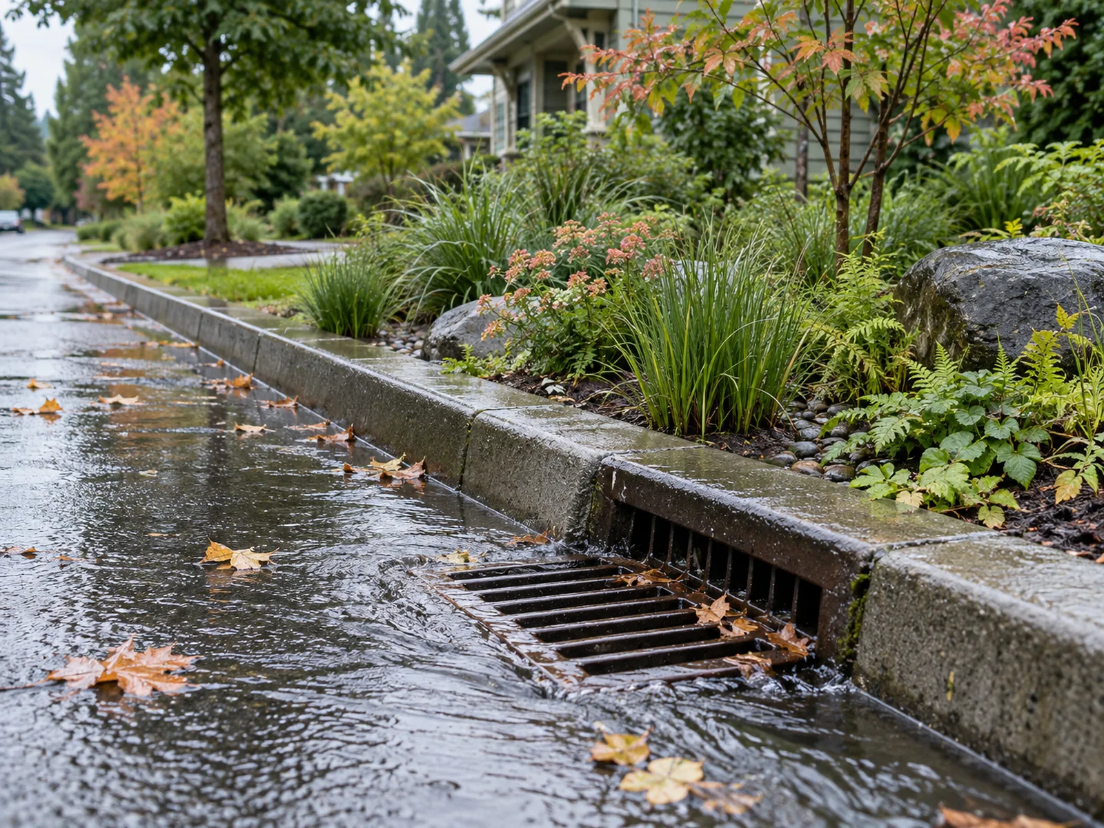 Storm drain and runoff collection context for a Bellevue property